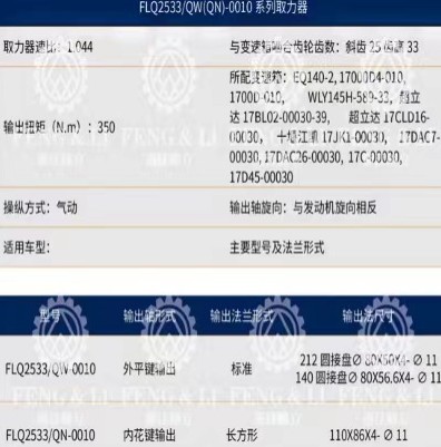 FLQ2533/QW(QN)-0010系列取力器技術(shù)參數(shù) FLQ2533/QW(QN)-0010系列取力器技術(shù)參數(shù)